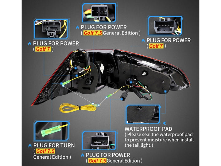 Full LED Taillights suitable for VW Golf 7 & 7.5 VII (2012-2020) Facelift Retrofit G7.5 Look Dynamic Sequential Turning Lights Smoke