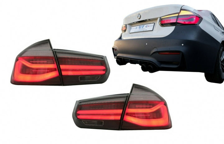 LED Taillights M Look Black Line suitable for BMW 3 Series F30 Pre LCI & LCI (2011-2019) Red Smoke Conversion to LCI Design with Dynamic Sequential Turning Light